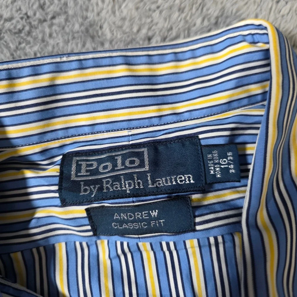 Polo Ralph‎ Lauren Mens 16 34/35 Andrew Classic Fit Shirt Blue Yellow Stripe